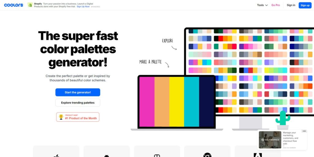 CoolorsのExplore機能でトレンドの配色パレット