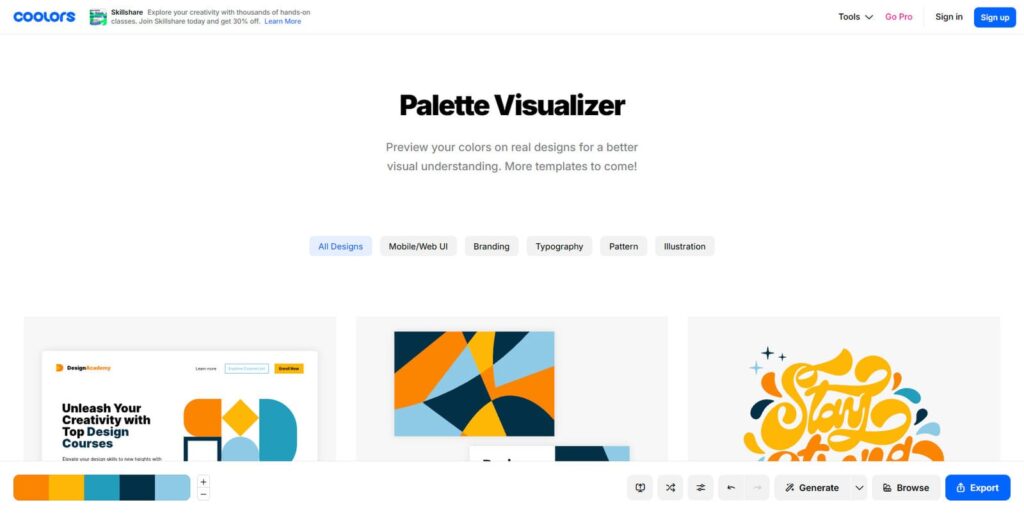 配色ツールCoolorsのPalette Visualizer