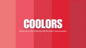 配色ツールCoolorsの画面。カラーパレットが自動生成