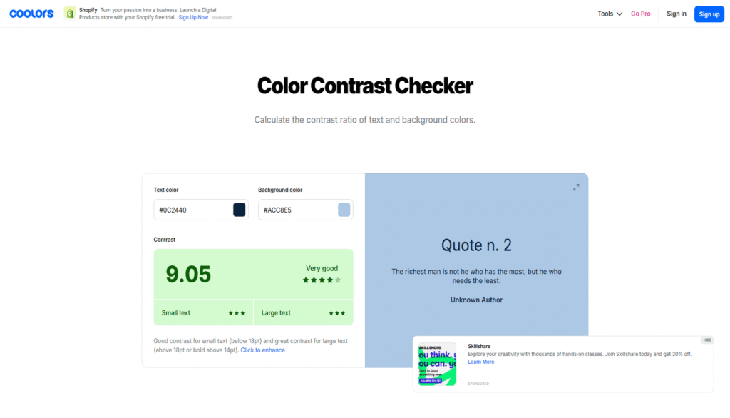 配色ツールCoolorsのContrast Checker(コントラスト比チェッカー)