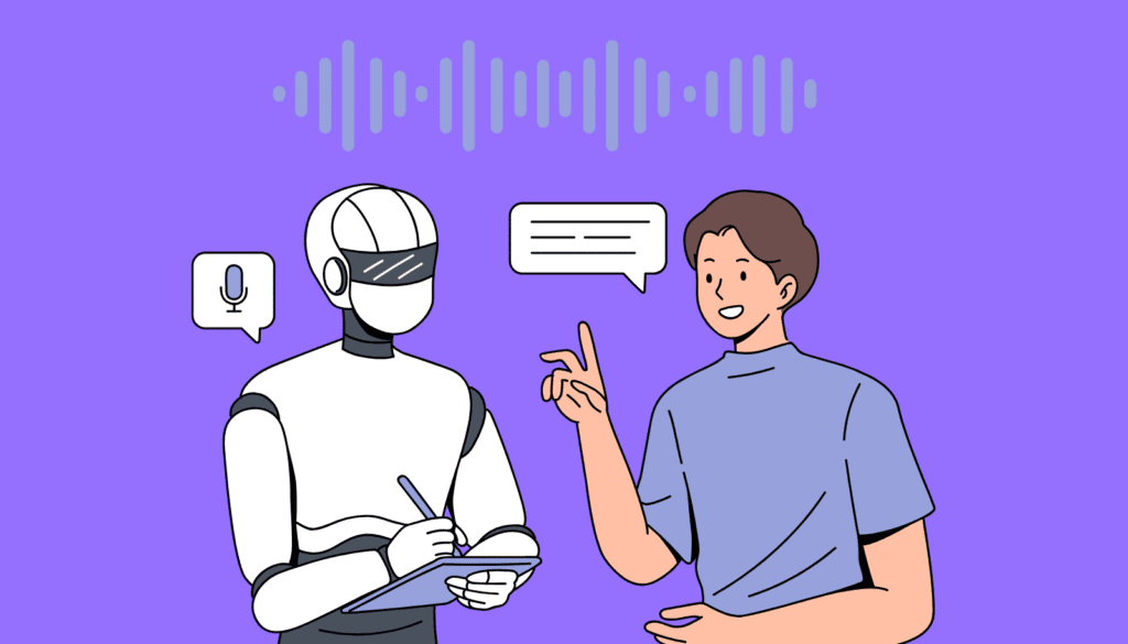 人間が話す自然な言葉を、ChatGPTエージェントが正確に理解し、タスク計画を立てている様子のイラスト。