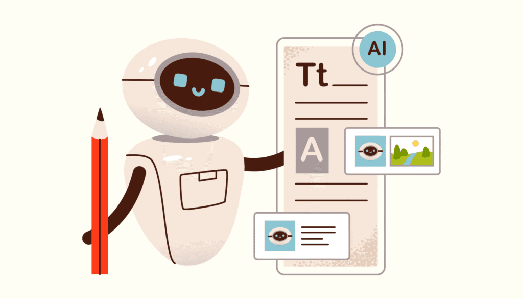 AIがクリエイターのコンテンツを学習データや要約のために無断で利用する問題を描いたイラスト。
