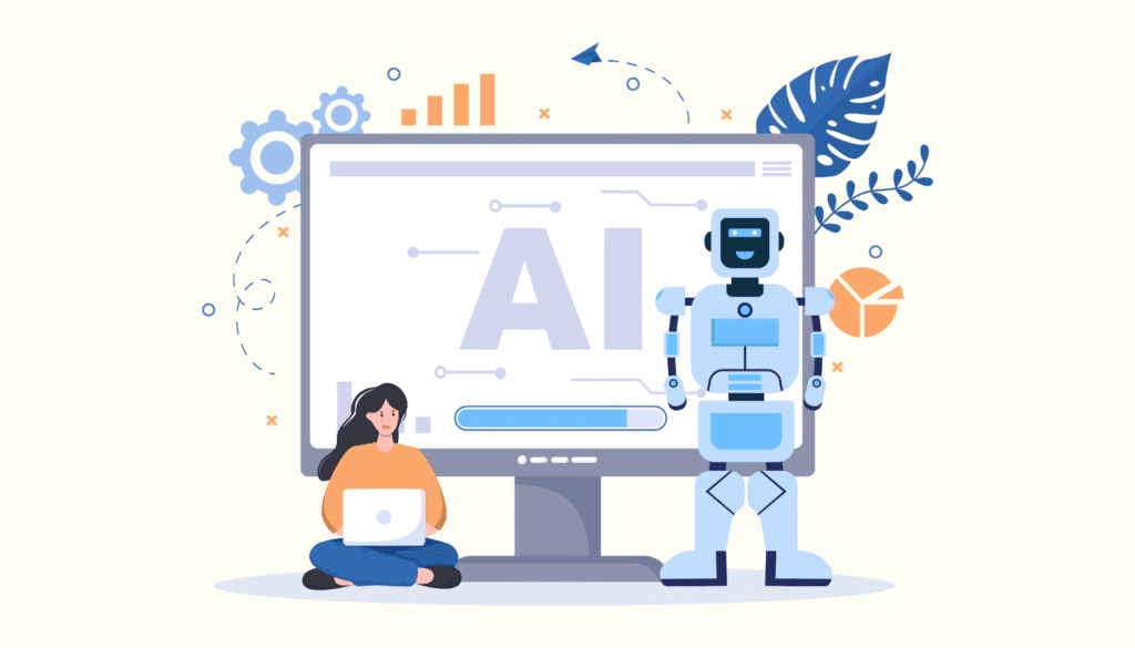 クリエイターがAIをパートナーとして迎え、共に新しい価値を創造する未来のイラスト。