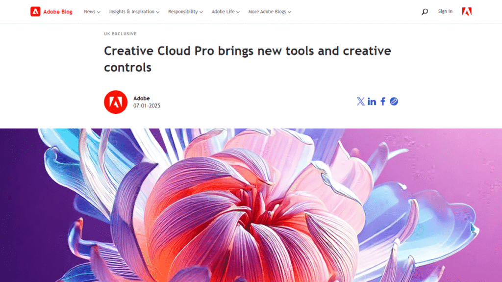Adobe公式ブログのスクリーンショット。Creative Cloud Proの発表を伝えるヘッダー画像。