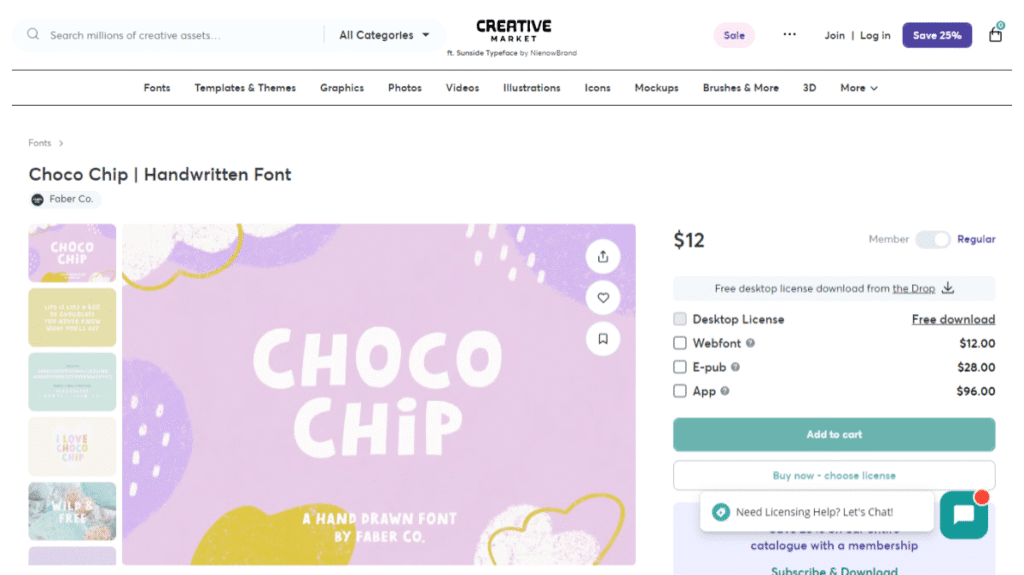 親しみやすいデザインに最適な手書きフォント『Choco Chip』のプレビュー。普段は有料で販売されている人気アセット。