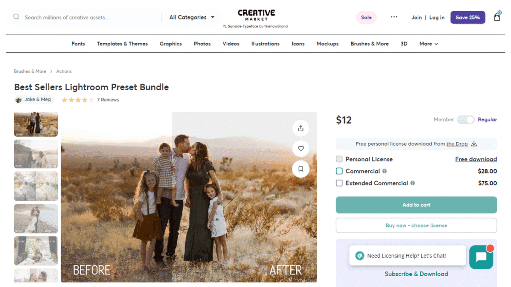 人気のLightroomプリセット42種類を収録した「Best Sellers Lightroom Preset Bundle」の紹介。