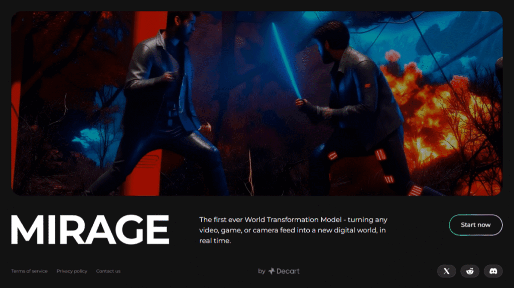 Decart社が開発した、世界初の「ワールドトランスフォーメーションモデル」MirageLSDのファーストビュー。あらゆるビデオ、ゲーム、カメラフィードをリアルタイムで新しいデジタル世界に変換する様子を示す。