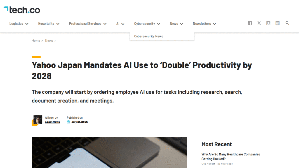 Yahoo! JAPANの全社AI義務化。生産性2倍を目指す国内企業のDX戦略とクリエイターへの影響。