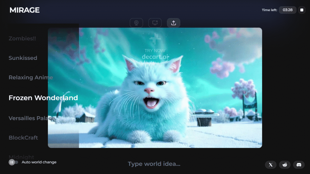 MirageLSDのプリセットプロンプト「Frozen Wonderland」をワンクリックで適用した例。瞬時に映像のスタイルが変化する、リアルタイムAIの威力。