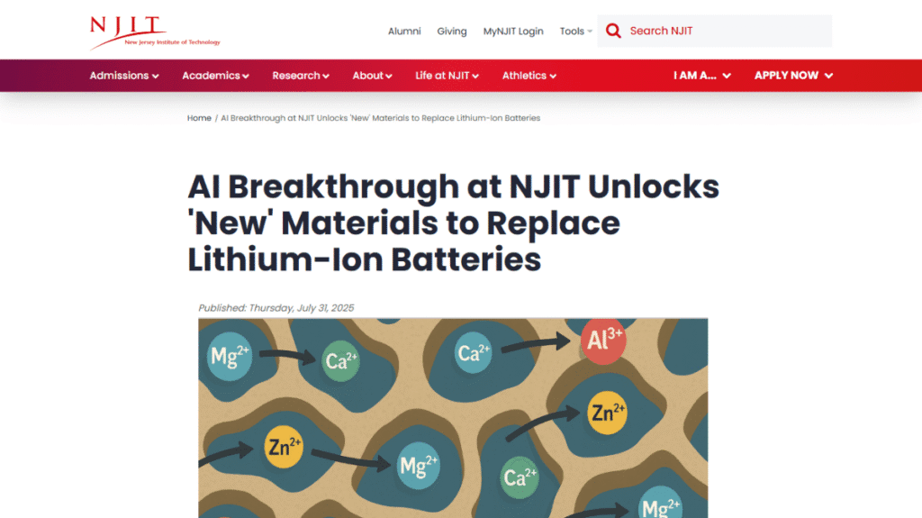 AIが科学分野で大きな成果を上げた事例。ニュージャージー工科大学（NJIT）の研究で、AIが次世代バッテリーのための全く新しい5つの素材を発見し、社会的な課題解決に貢献している。