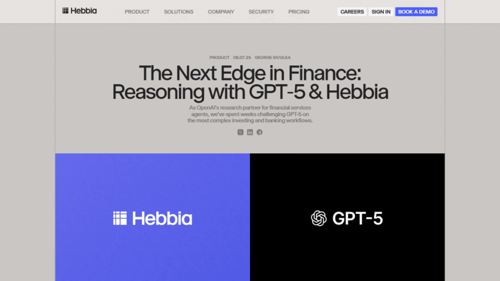 OpenAIの金融分野における公式リサーチパートナー「Hebbia」によるGPT-5の評価記事。最も複雑なワークフローでGPT-5をテストしたと報告している。