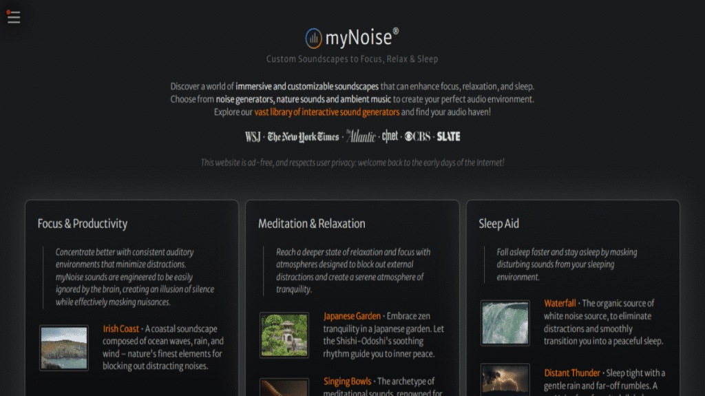 他の追随を許さない圧倒的な音源ライブラリを誇るmyNoise