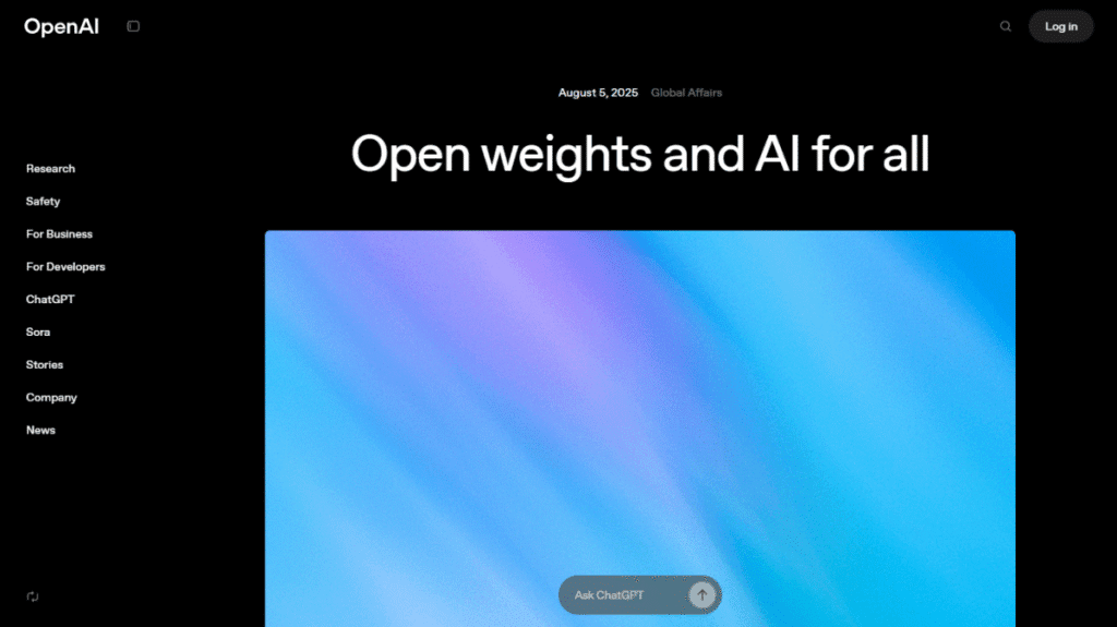 OpenAIが掲げる新時代の理念「Open weights and AI for all」。2025年8月、AIの民主化に向けた哲学が示される。