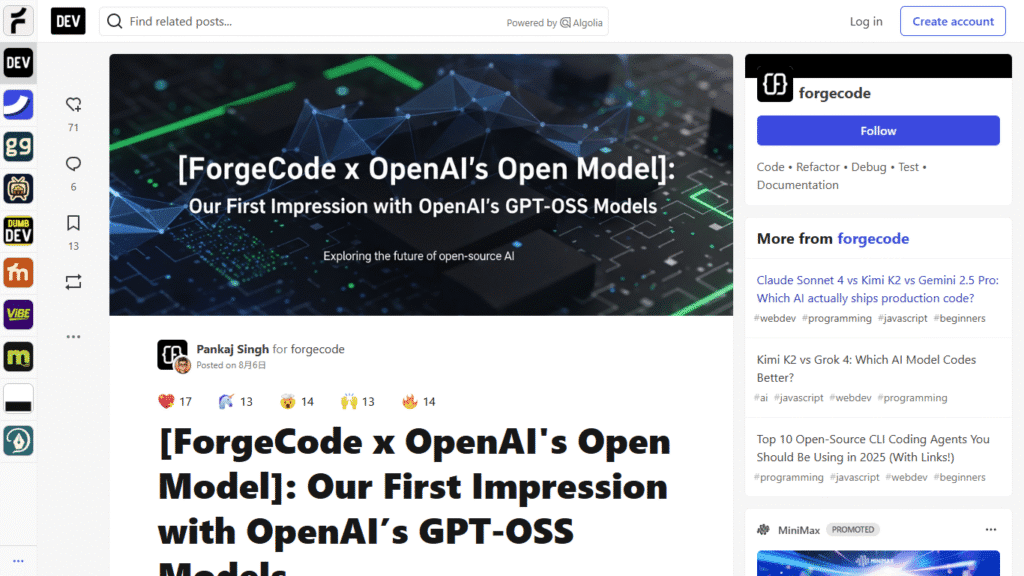 OpenAIのgpt-oss発表からわずか1日。開発者コミュニティによる最速レビューがdev.toに投稿され、世界中の注目が集まる。