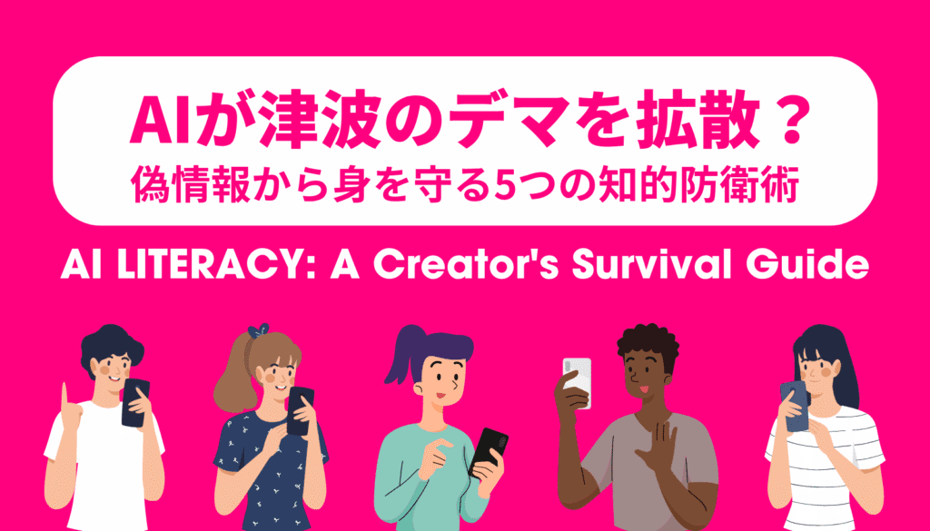 AIによる偽情報や津波デマから、クリエイターが自身の創作時間を守るための「AIリテラシー」の重要性を解説する記事のアイキャッチ画像。