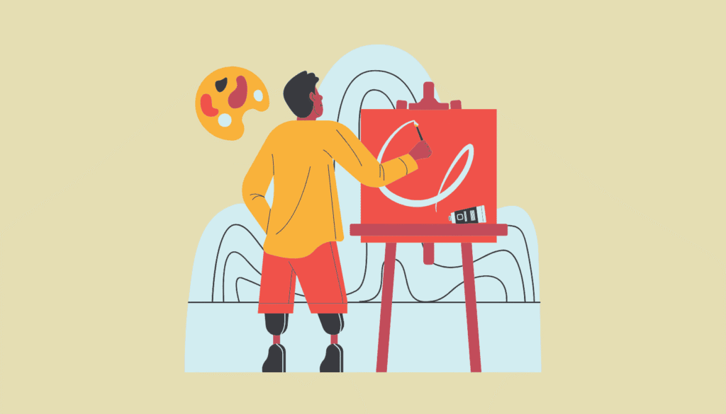 このブログの運営者である私の原点を表すイラスト。幼い頃から絵を描くことが好きで、それが今のデザイナーという仕事に繋がっていることを表現しています。