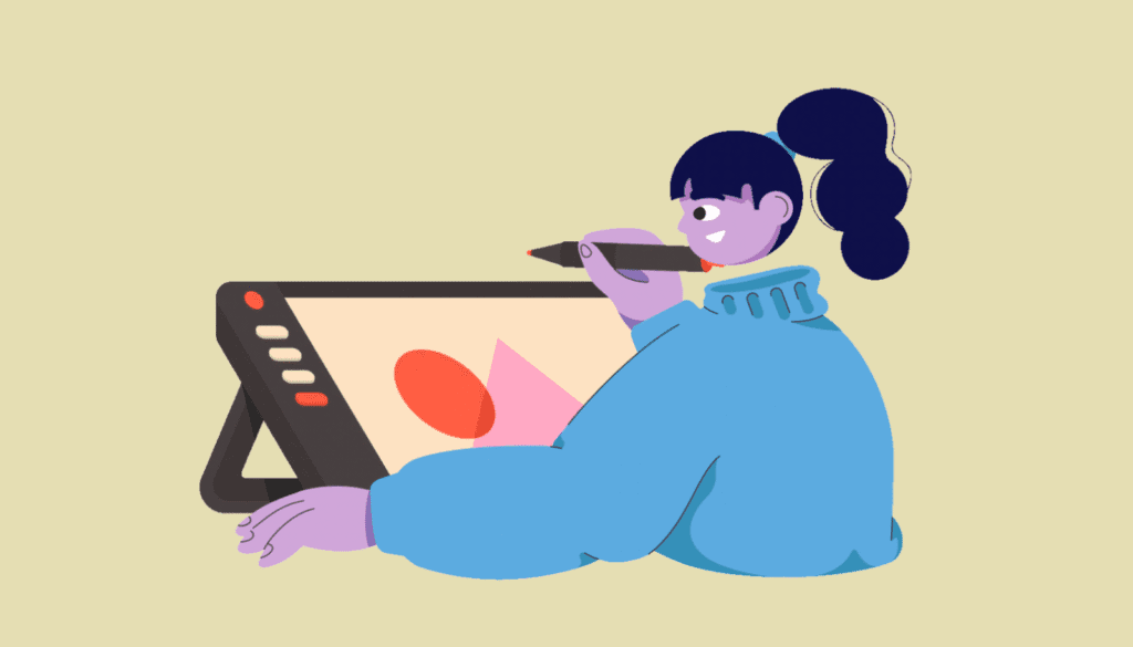 女性イラストレーターが液タブで集中して線画を描いているイラスト。16,384段階の筆圧レベルより重要な「描き味」の核心に迫る。