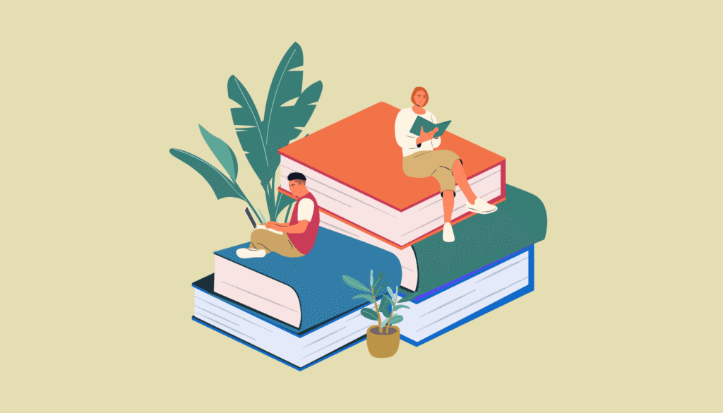Instapaperが提供する「最高のデジタル読書体験」を表現したイラスト。ノイズから解放され、コンテンツの世界に没頭する人々。