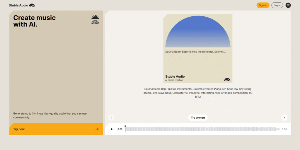 テキストだけで秒速作曲！Stable AudioのAI音楽生成インターフェース。2025年、クリエイターの作業が劇的に変わる。