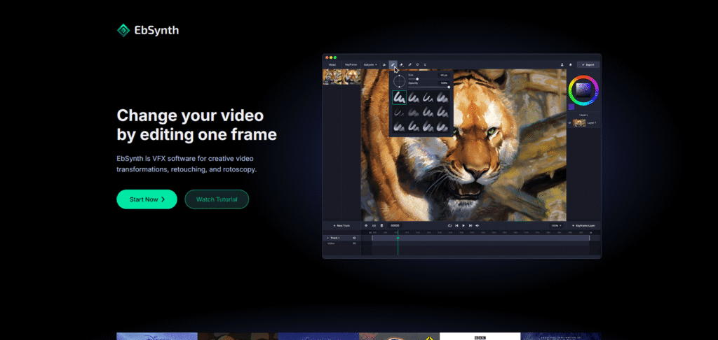 たった1枚のキーフレームを編集するだけで、動画全体のスタイルを変換できる画期的な映像制作ソフト「EbSynth」の公式サイト。