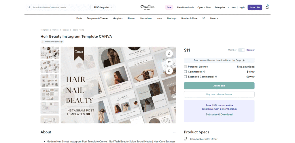 美容系ビジネスのSNS発信を効率化するCanva用Instagram投稿テンプレート30種セット。