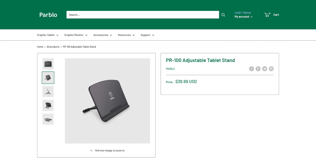 Wacom One 14に最適な「万能選手」Parblo PR100スタンド。15度から90度まで対応するラッチ式の簡単角度調整機能が、あらゆる作業を快適にする。