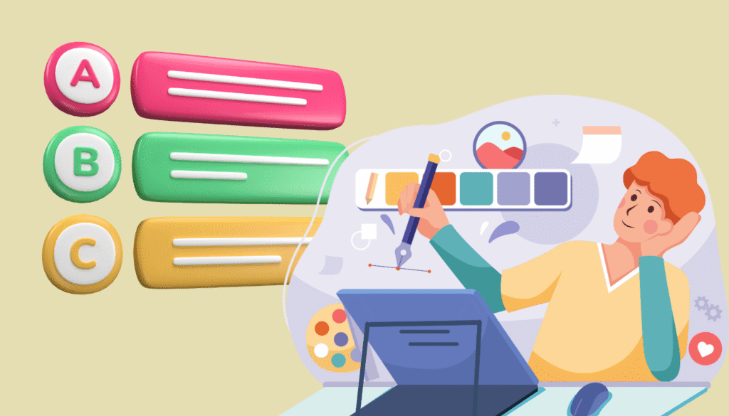 11インチお絵かきタブレットの3つの選択肢（MovinkPad, iPad Air, iPad Pro）を比較検討するデザイナーのイメージイラスト。