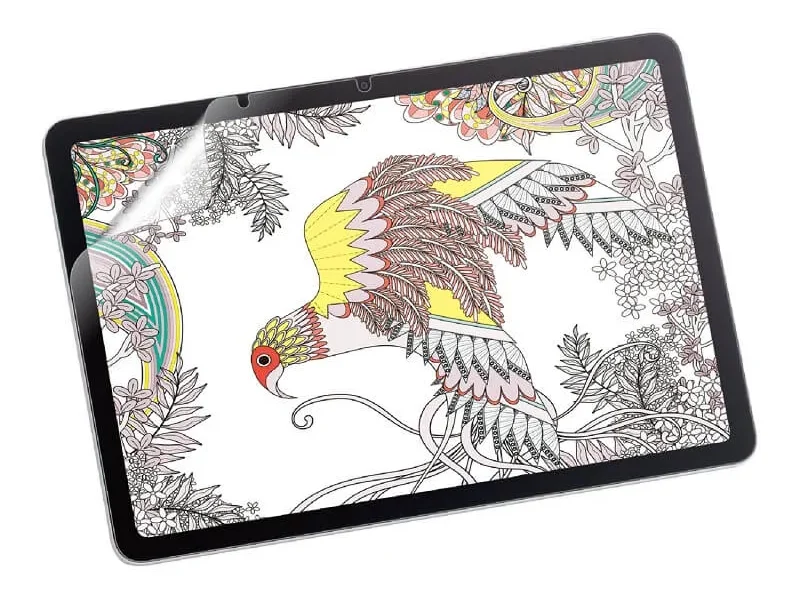Wacom MovinkPad Pro 14にエレコム製の高精細タイプ保護フィルム(TB-WMP14FLFAHD)を貼り付けた状態のイメージ画像。ツルツルとした滑らかな描き心地とOLEDの画質維持を両立するセットアップ。