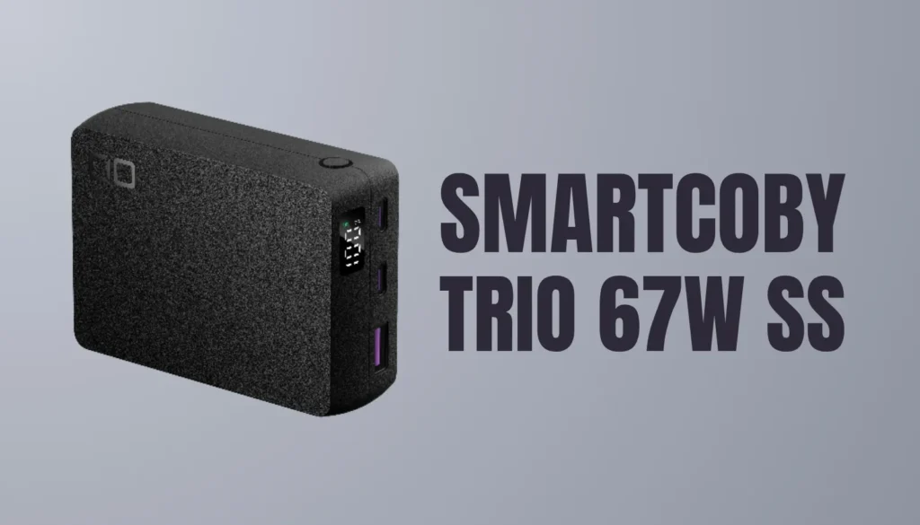 単ポート最大67W出力を誇る大容量20000mAhモバイルバッテリー「SMARTCOBY TRIO 67W SS20000mAh」。ハイエンドノートPCの充電に最適です。