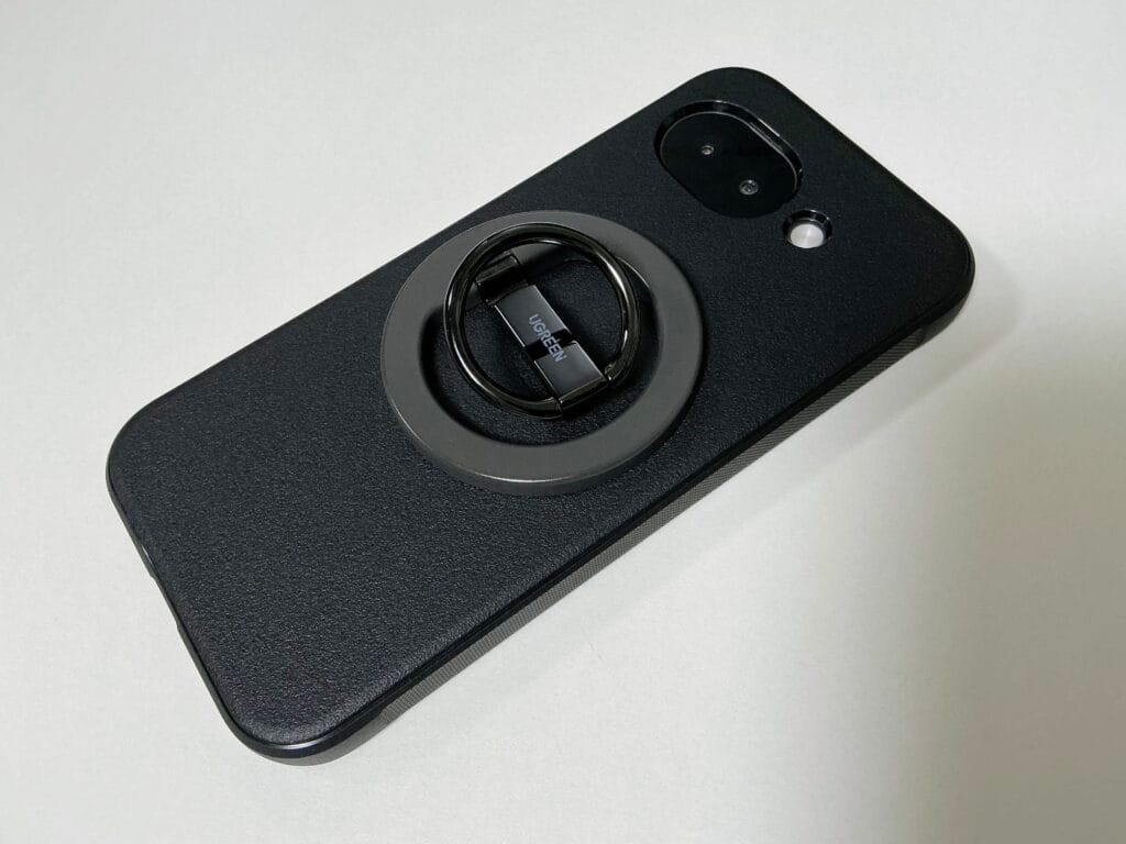強力な磁力と縦置きスタンド機能を備えたUGREENのMagSafe対応スマホリング。重量は36.8g