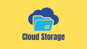 黄色い背景にクラウドとフォルダのアイコン、「Cloud Storage」の文字が配置されたイラスト。Wacom MovinkPadシリーズを使うクリエイター向けに、AI検閲リスクの回避と最適なデータ管理方法を解説する記事のアイキャッチ画像。
